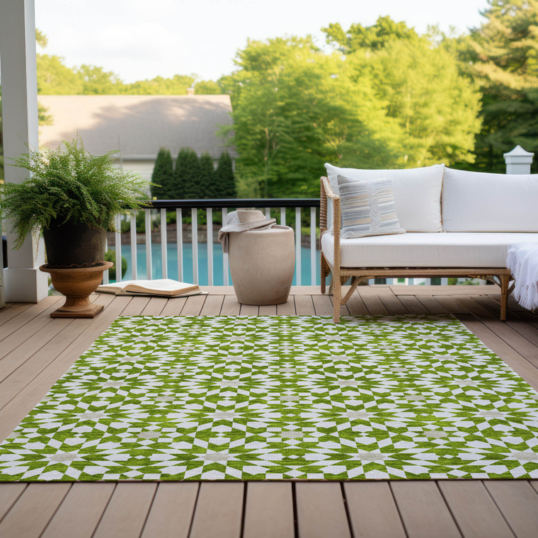5' X 8' Lime Green Ivory And Beige Floral Medallion Washable Indoor Outdoor Area Rug
