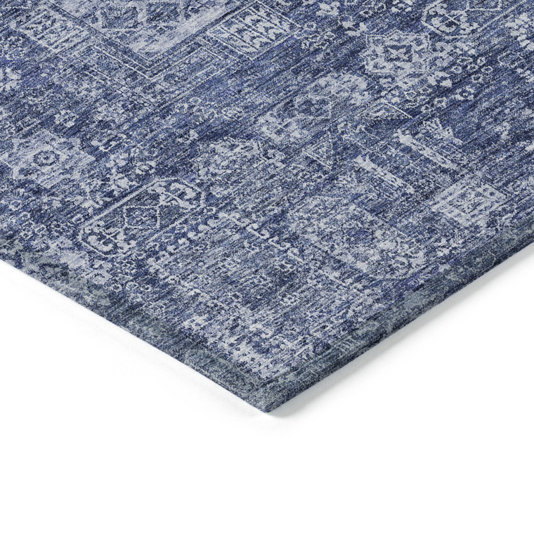 3' X 5' Navy Blue And Sky Blue Oriental Washable Indoor Outdoor Area Rug