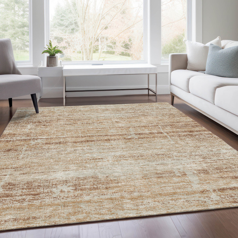 5' X 8' Copper Beige And Taupe Abstract Washable Indoor Outdoor Area Rug