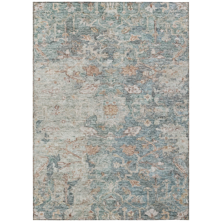 3' X 5' Green Blue And Gray Oriental Washable Indoor Outdoor Area Rug