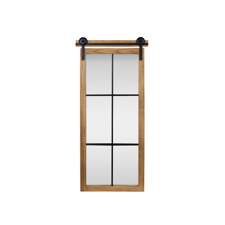 Farmhouse Style Brown Wooden Window Pane Wall Mirror - 808230068612
