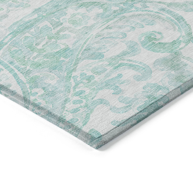 5' X 8' Turquoise And Ivory Paisley Washable Indoor Outdoor Area Rug - Turquoise, Ivory