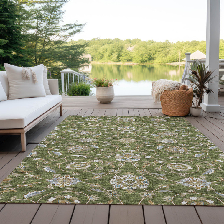 3' X 5' Olive Green Brown And Ivory Moroccan Washable Indoor Outdoor Area Rug