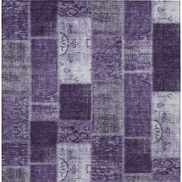 3' X 5' Purple Eggplant And Lavender Patchwork Washable Indoor Outdoor Area Rug
