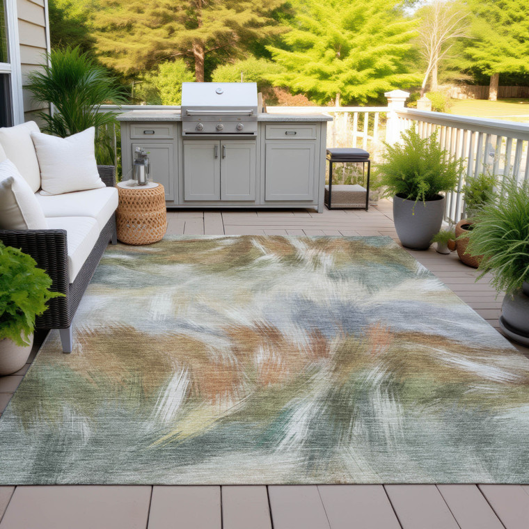 5' X 8' Beige And Copper Abstract Washable Indoor Outdoor Area Rug - Beige, Copper