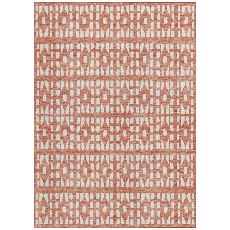5' X 8' Salmon And Ivory Geometric Washable Indoor Outdoor Area Rug - Salmon, Ivory
