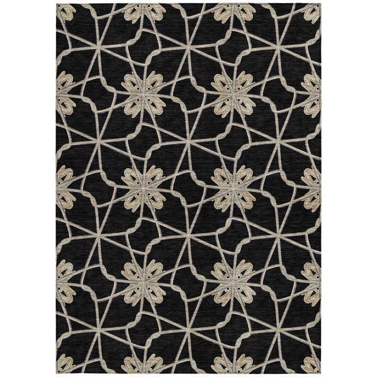 3' X 5' Black And Ivory Geometric Washable Indoor Outdoor Area Rug Transitional Style - Black, Ivory Color
