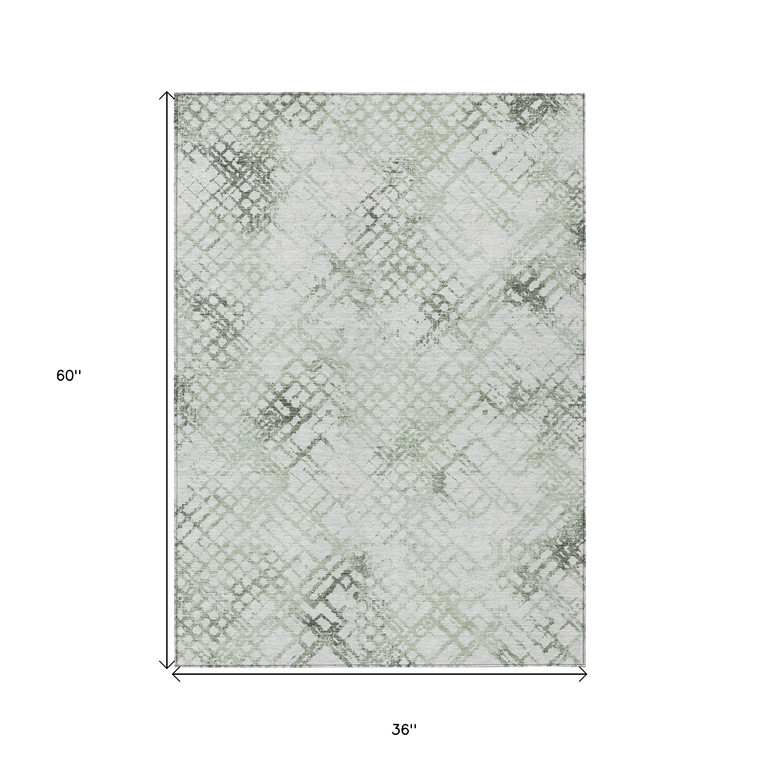 3' X 5' Artichoke Green And Ivory Geometric Washable Indoor Outdoor Area Rug Transitional Style - Artichoke Green, Ivory Color