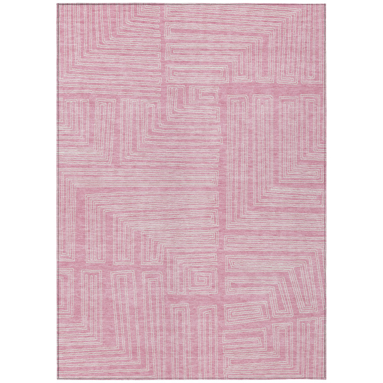 3' X 5' Pink And Ivory Geometric Washable Indoor Outdoor Area Rug Transitional Style - Pink, Ivory Color