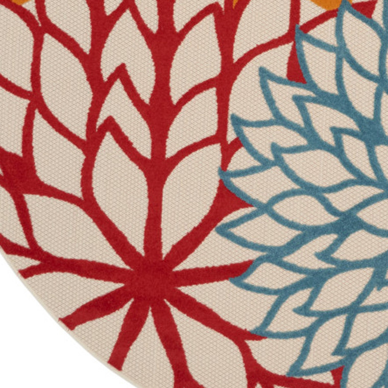 5' Orange Red Green And Blue Round Floral Indoor Outdoor Area Rug