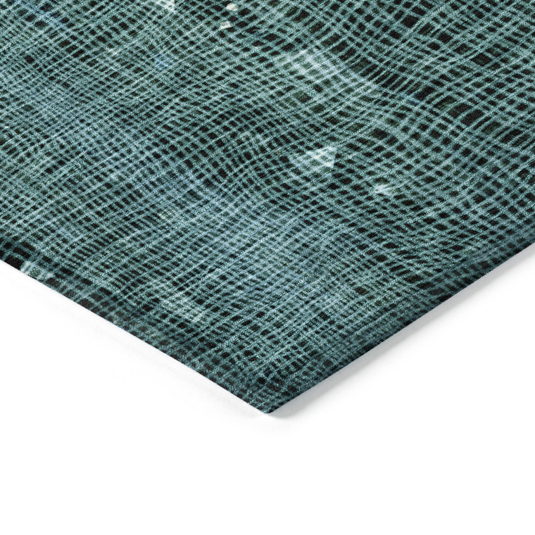3' X 5' Teal Blue And Ivory Abstract Washable Indoor Outdoor Area Rug - Teal Blue, Ivory