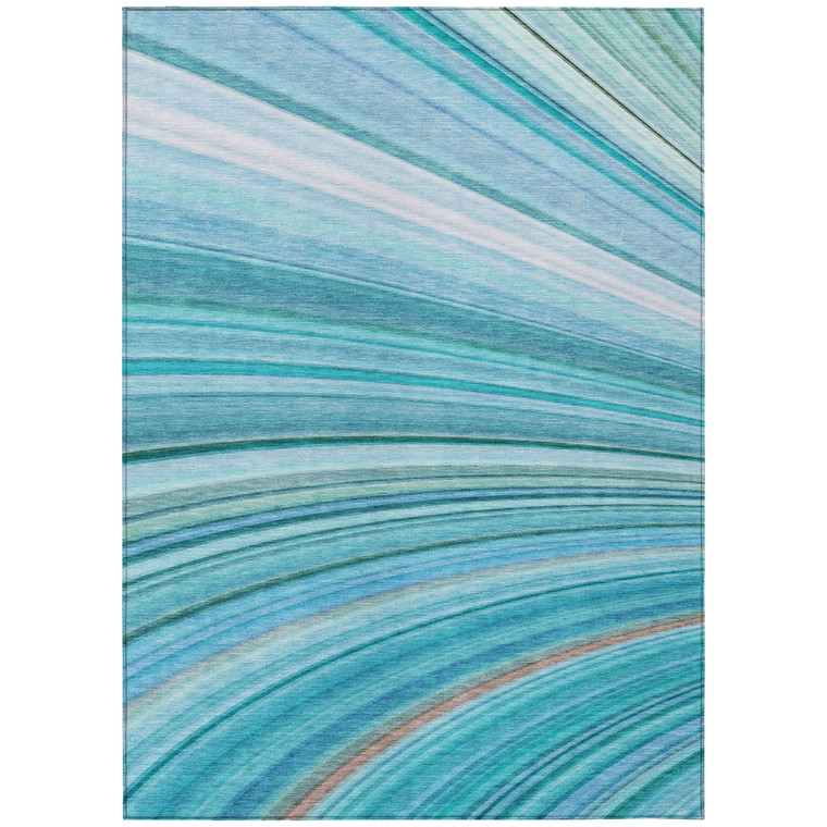 3' X 5' Teal Blue Aqua And Blue Abstract Washable Indoor Outdoor Area Rug