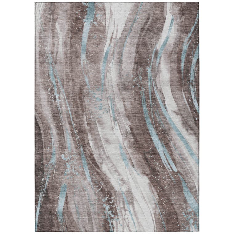 3' X 5' Taupe Sky Blue And Ivory Abstract Washable Indoor Outdoor Area Rug
