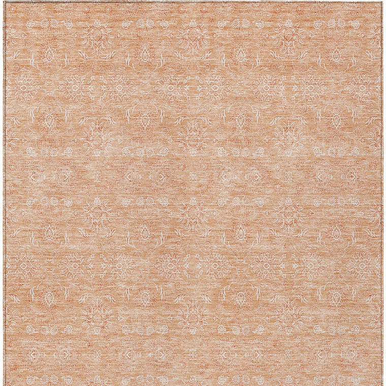 5' X 8' Peach And Ivory Floral Washable Indoor Outdoor Area Rug