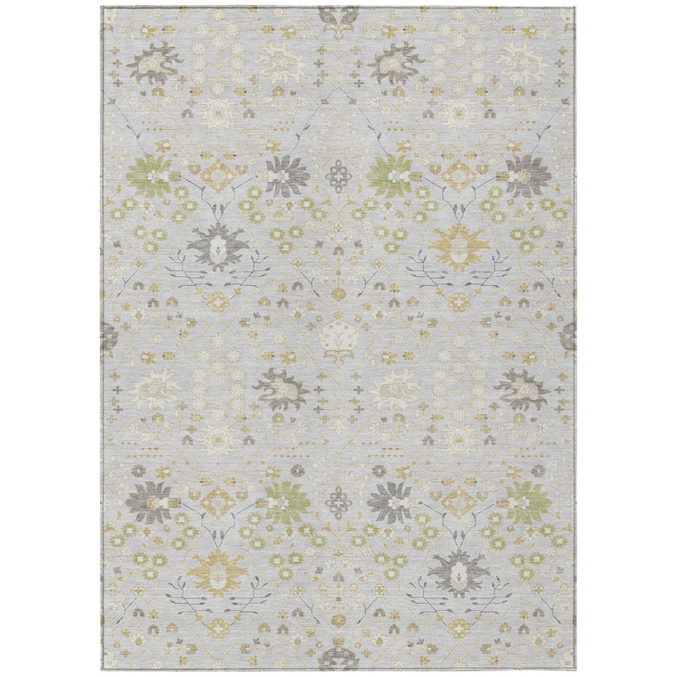 5' X 8' Silver Gray And Gold Oriental Washable Indoor Outdoor Area Rug