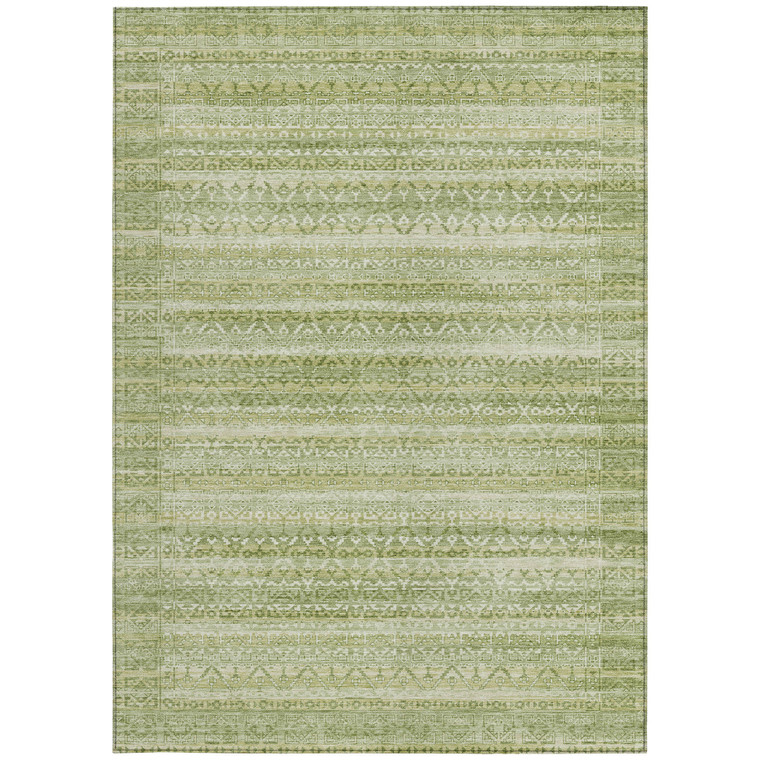 5' X 8' Sage And Ivory Striped Washable Indoor Outdoor Area Rug