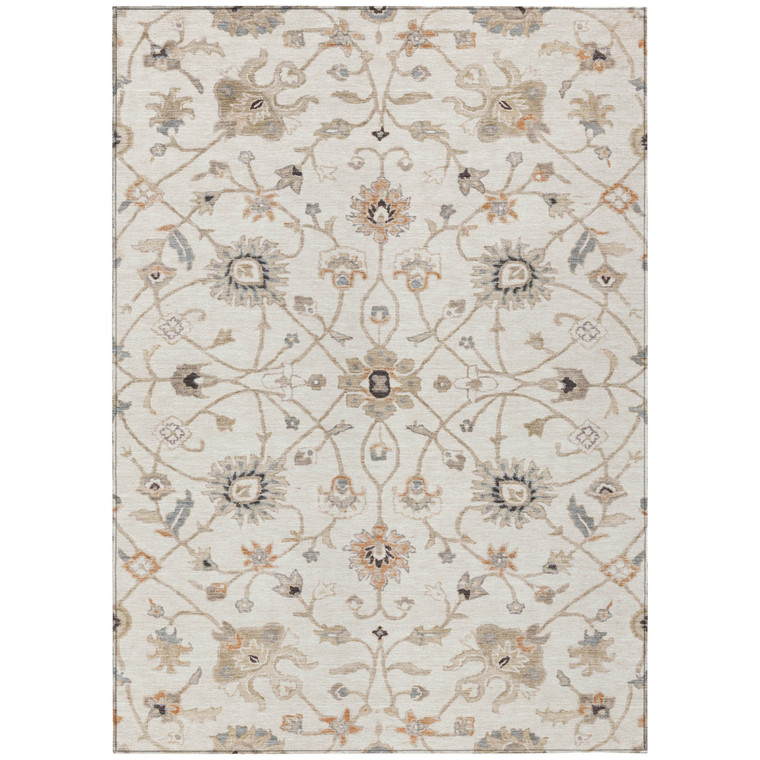3' X 5' Ivory Brown And Coral Floral Washable Indoor Outdoor Area Rug