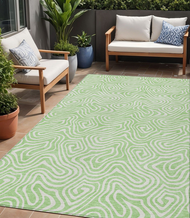 5' X 8' Mint Green And Ivory Abstract Washable Indoor Outdoor Area Rug - Mint Green, Ivory