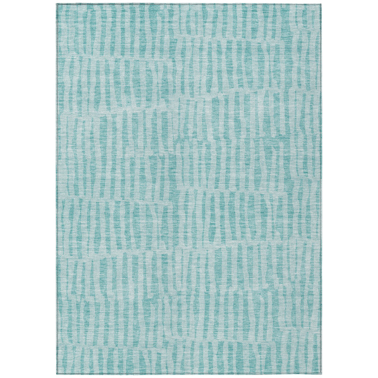 3' X 5' Teal Blue And Aqua Striped Washable Indoor Outdoor Area Rug