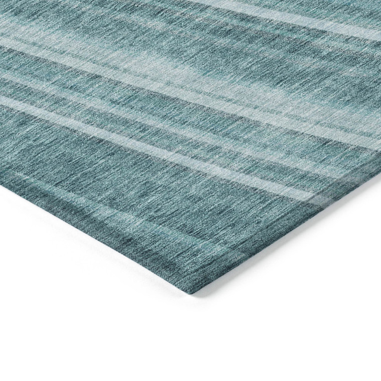 5' X 8' Teal Blue Turquoise And Aqua Striped Washable Indoor Outdoor Area Rug