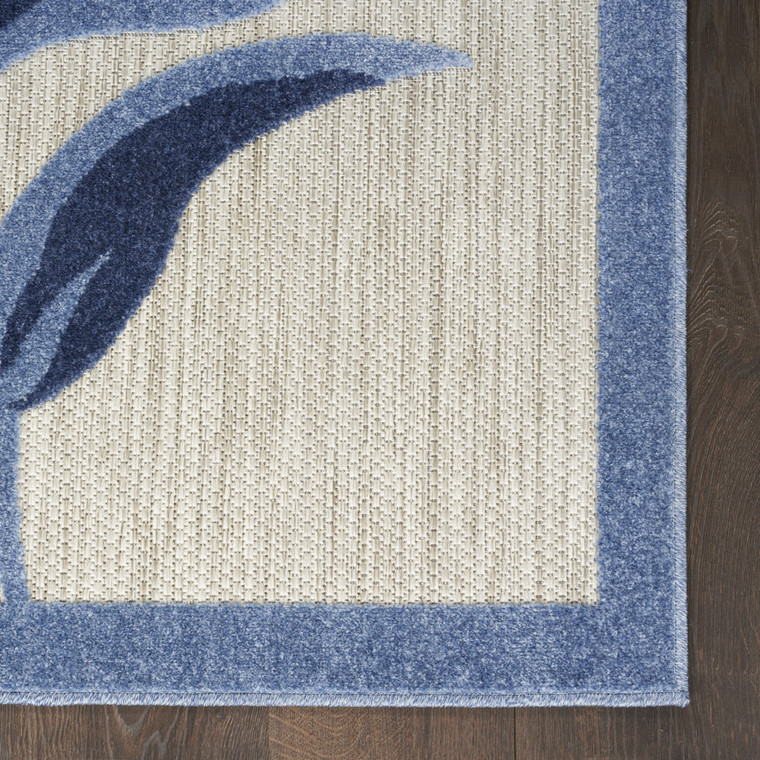 8' Blue And Gray Floral Indoor Outdoor Runner Rug