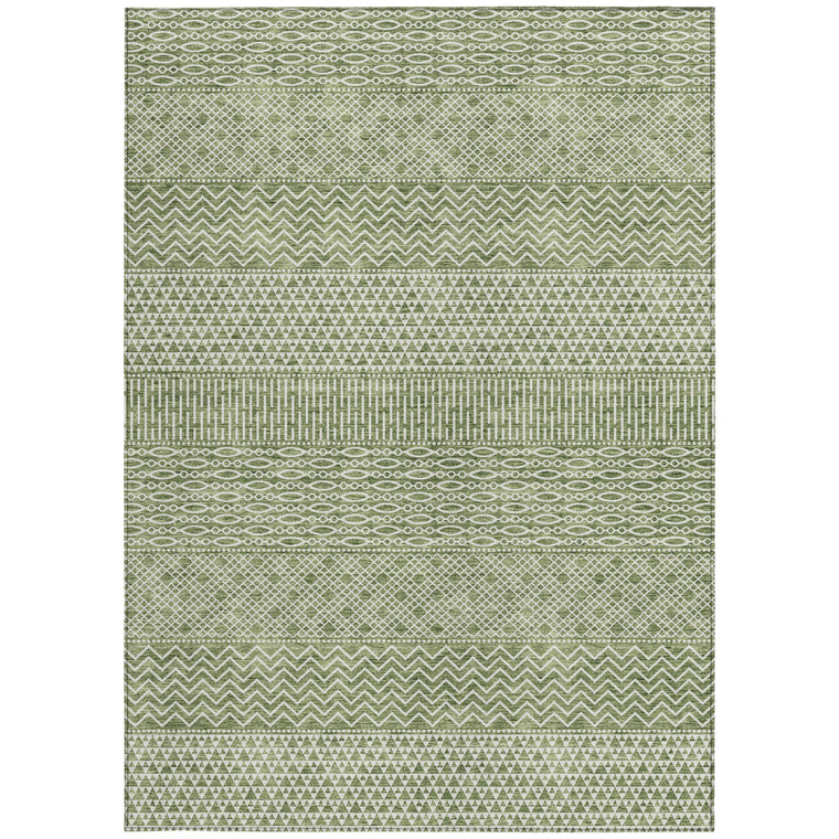 3' X 5' Green And Ivory Chevron Washable Indoor Outdoor Area Rug Modern Style - Green, Ivory Color