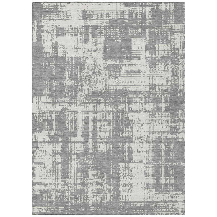 5' X 8' Gray And Ivory Abstract Washable Indoor Outdoor Area Rug Transitional Style - Gray, Ivory Color