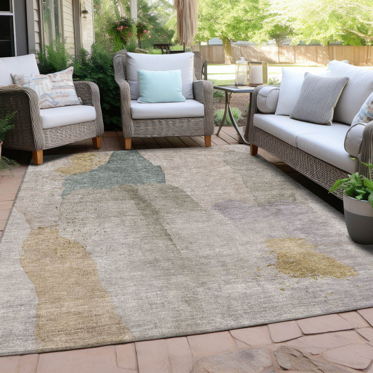 3' X 5' Beige And Taupe Abstract Washable Indoor Outdoor Area Rug - Beige, Taupe