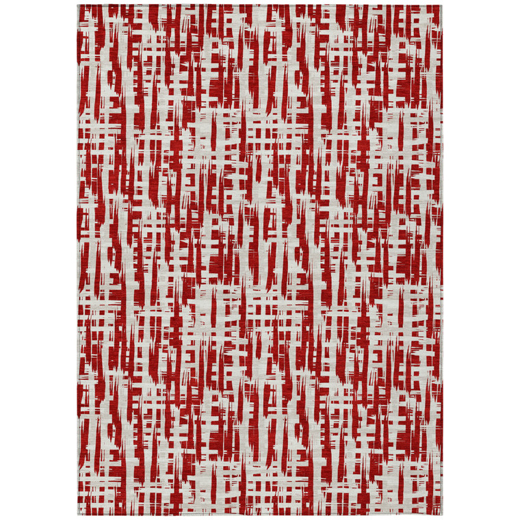 5' X 8' Red And Ivory Abstract Washable Indoor Outdoor Area Rug Transitional Style - Red, Ivory Color