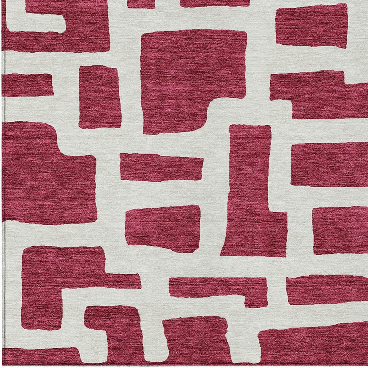 5' X 8' Red And Ivory Abstract Washable Indoor Outdoor Area Rug - Red, Ivory