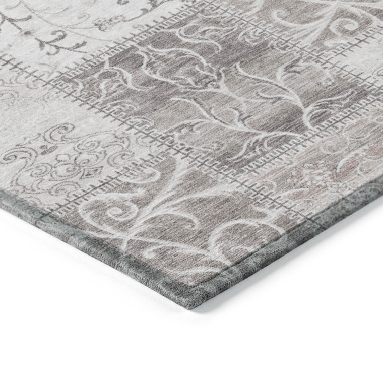8' Runner Taupe and Ivory Patchwork Washable Non Skid Indoor Outdoor Runner Rug - Taupe, Ivory