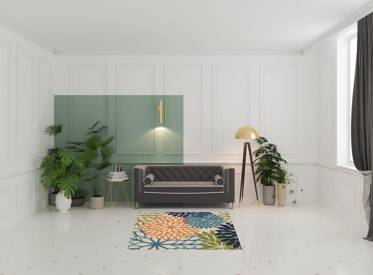 5' Blue And Green Square Indoor Outdoor Area Rug