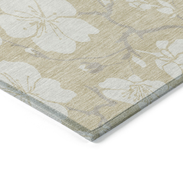 5' X 8' Beige And Ivory Floral Washable Indoor Outdoor Area Rug - 880016776522