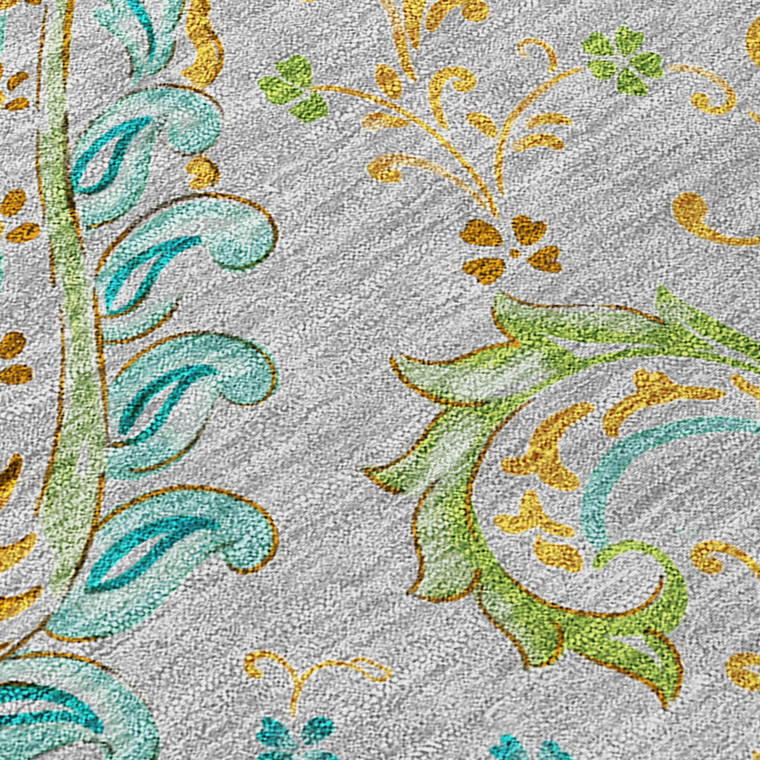 2' X 8' Gray and Gold Paisley Washable Non Skid Indoor Outdoor Runner Rug