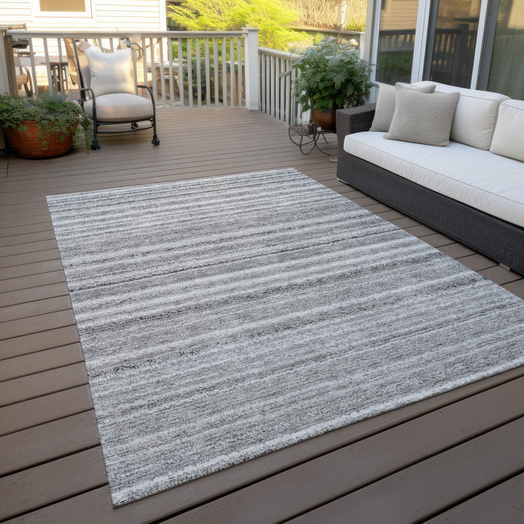 3' X 5' Gray Silver And Charcoal Striped Washable Indoor Outdoor Area Rug