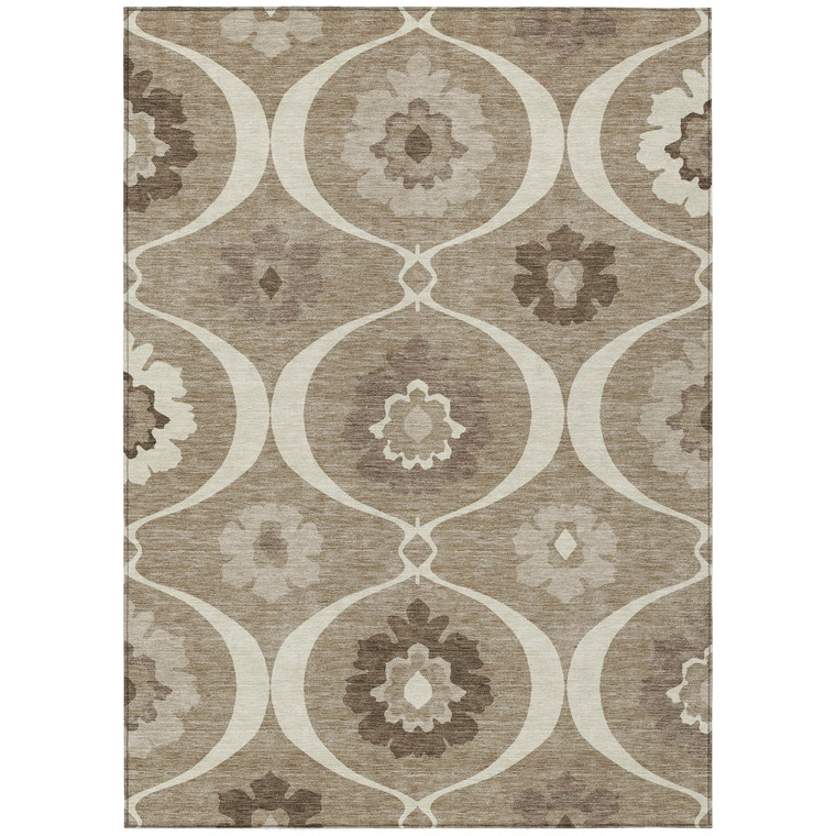 5' X 8' Taupe Brown And Ivory Medallion Washable Indoor Outdoor Area Rug