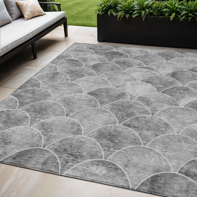 5' X 8' Gray Charcoal And Ivory Abstract Washable Indoor Outdoor Area Rug