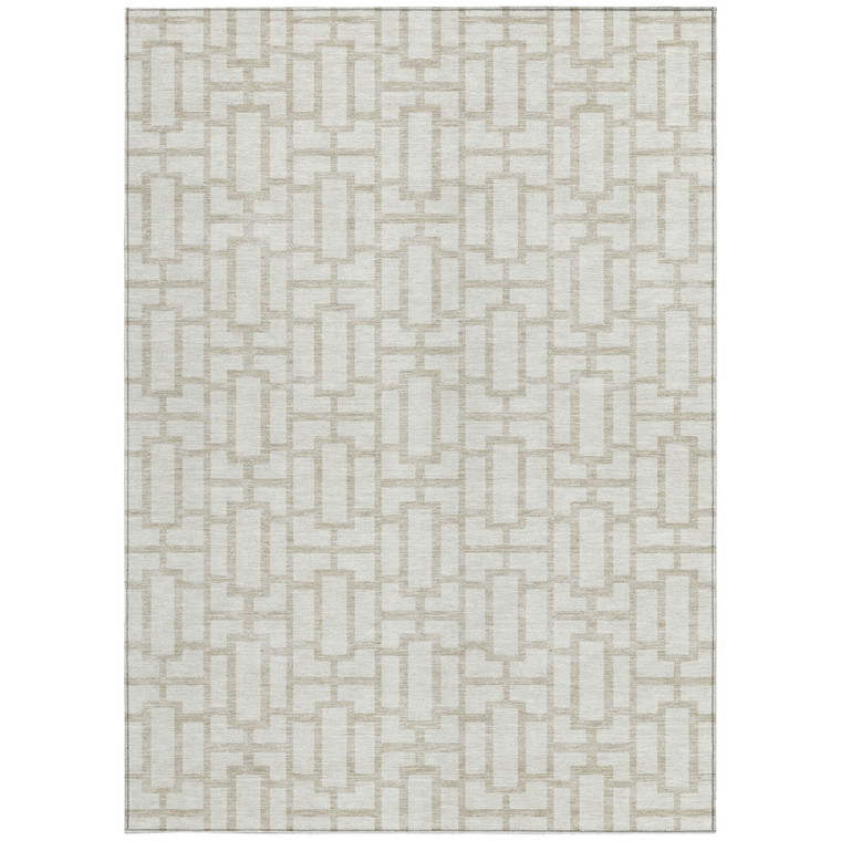 3' X 5' Ivory And Beige Geometric Washable Indoor Outdoor Area Rug Transitional Style - Ivory, Beige Color