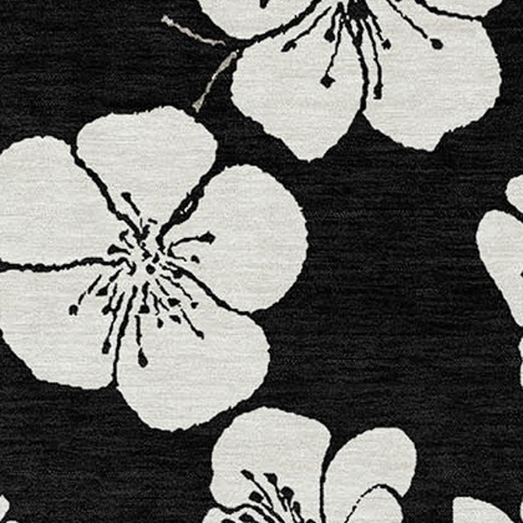 5' X 8' Black Ivory And Gray Floral Washable Indoor Outdoor Area Rug