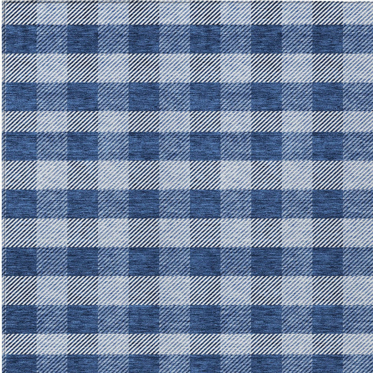 3' X 5' Navy Blue And Ivory Plaid Washable Indoor Outdoor Area Rug