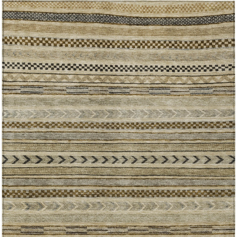 5' X 8' Chocolate And Taupe Striped Washable Indoor Outdoor Area Rug