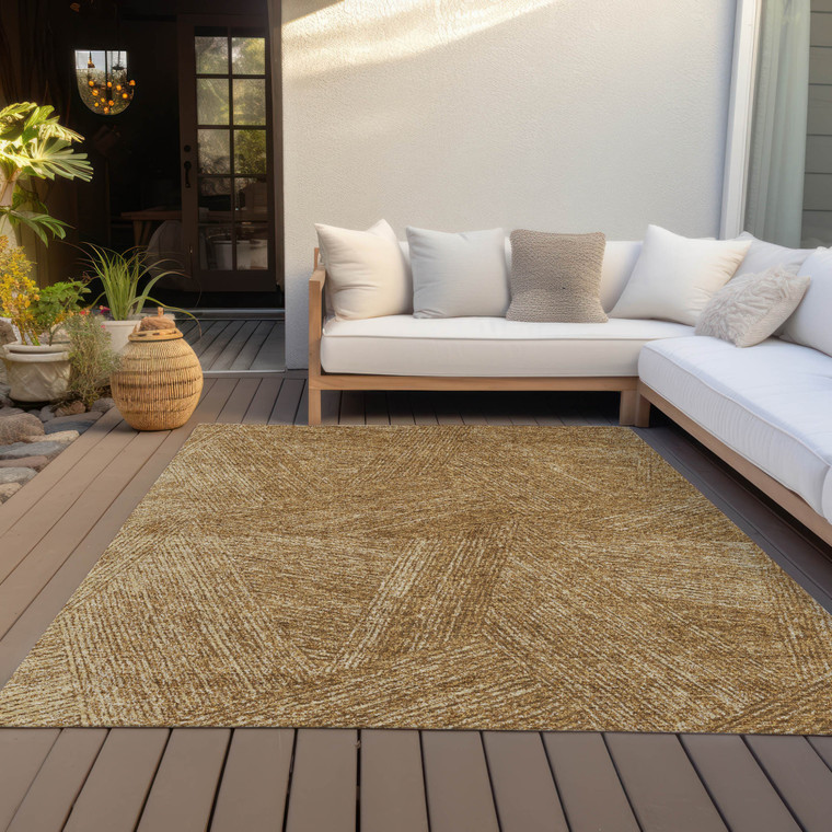 3' X 5' Gold Brown And Ivory Abstract Washable Indoor Outdoor Area Rug