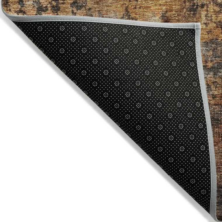 5' X 8' Copper Terra Cotta And Black Abstract Washable Indoor Outdoor Area Rug