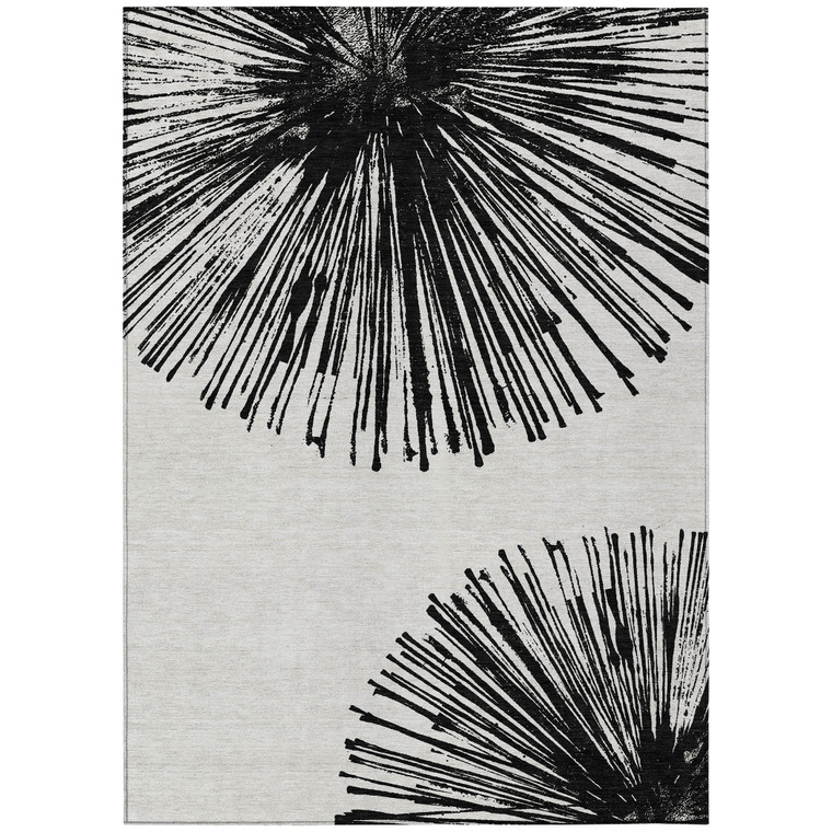 3' X 5' Black And Ivory Abstract Washable Indoor Outdoor Area Rug - Black, Ivory