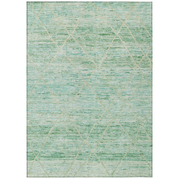 3' X 5' Artichoke Green And Beige Trellis Washable Indoor Outdoor Area Rug