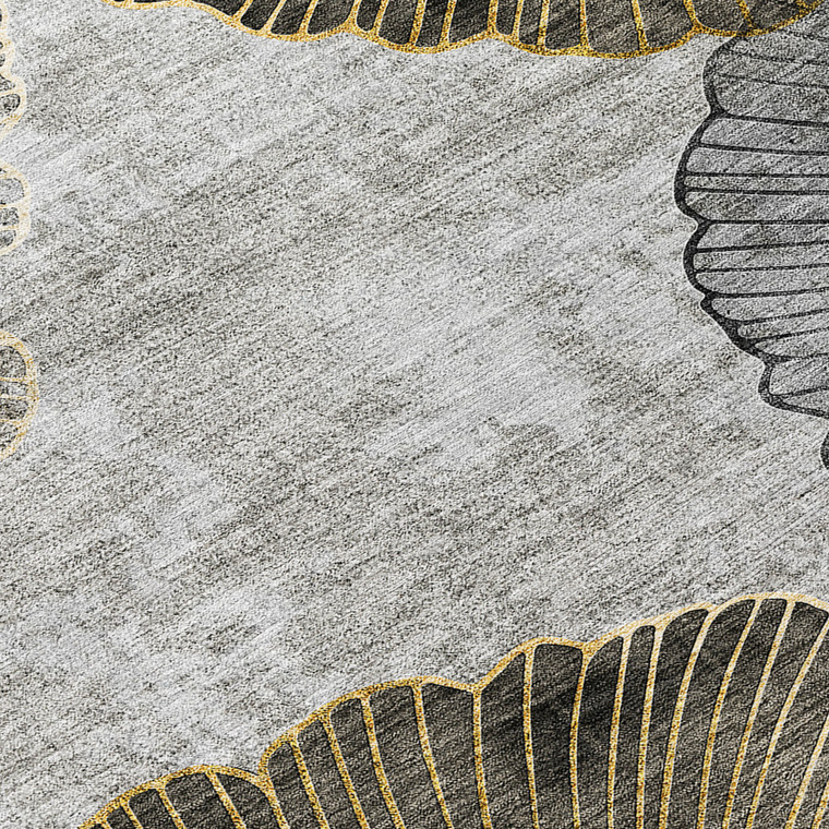 3' X 5' Gray Charcoal And Silver Floral Washable Indoor Outdoor Area Rug