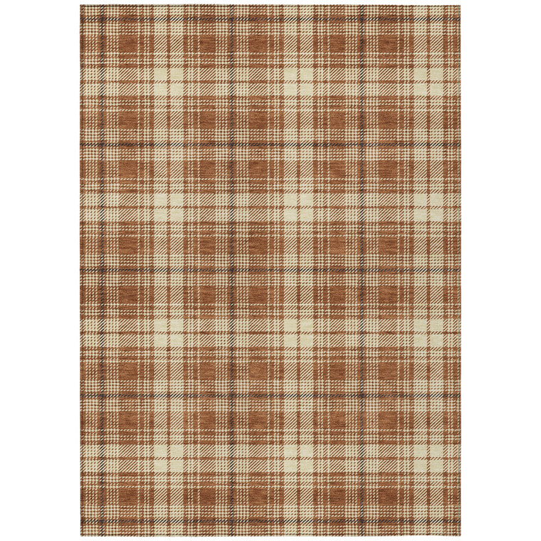 3' X 5' Brown Black And Beige Plaid Washable Indoor Outdoor Area Rug