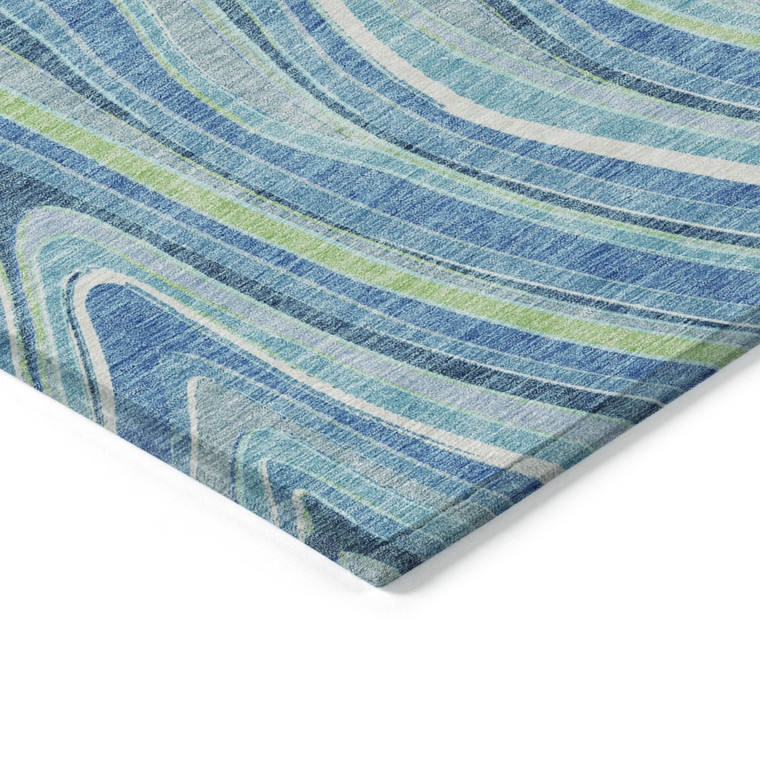 3' X 5' Navy Blue And Denim Blue Abstract Washable Indoor Outdoor Area Rug Transitional Style - Navy Blue, Denim Blue Color