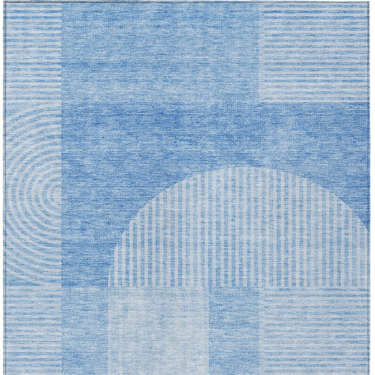 5' X 8' Sky Blue And Denim Blue Geometric Washable Indoor Outdoor Area Rug