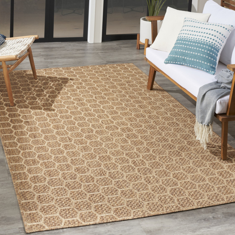4' X 6' Natural And Beige Geometric Indoor Outdoor Area Rug